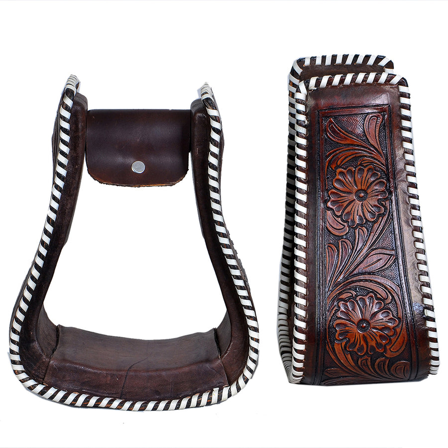 HILASON Horse Western Saddle Stirrup Leather Floral Stirrups Pair | for Barrel Racing Horses