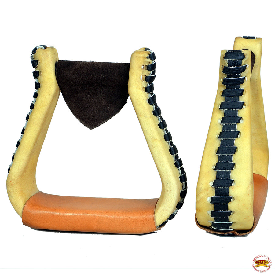 H. W. Saddle Stirrup Rawhide Leather Stirrups Pair Hilason by Hilason – Cowboy and equestrian accessories