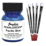 1 Oz Angelus Pearlescent Leather Paint Pacific Blue W/ 5 Pc Brush Set