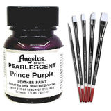 1 Oz Angelus Pearlescent Leather Paint Prince Purple W/ 5 Pc Brush Set