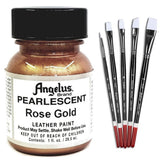 1 Oz Angelus Pearlescent Leather Paint Rose Gold W/ 5 Pc Brush Set