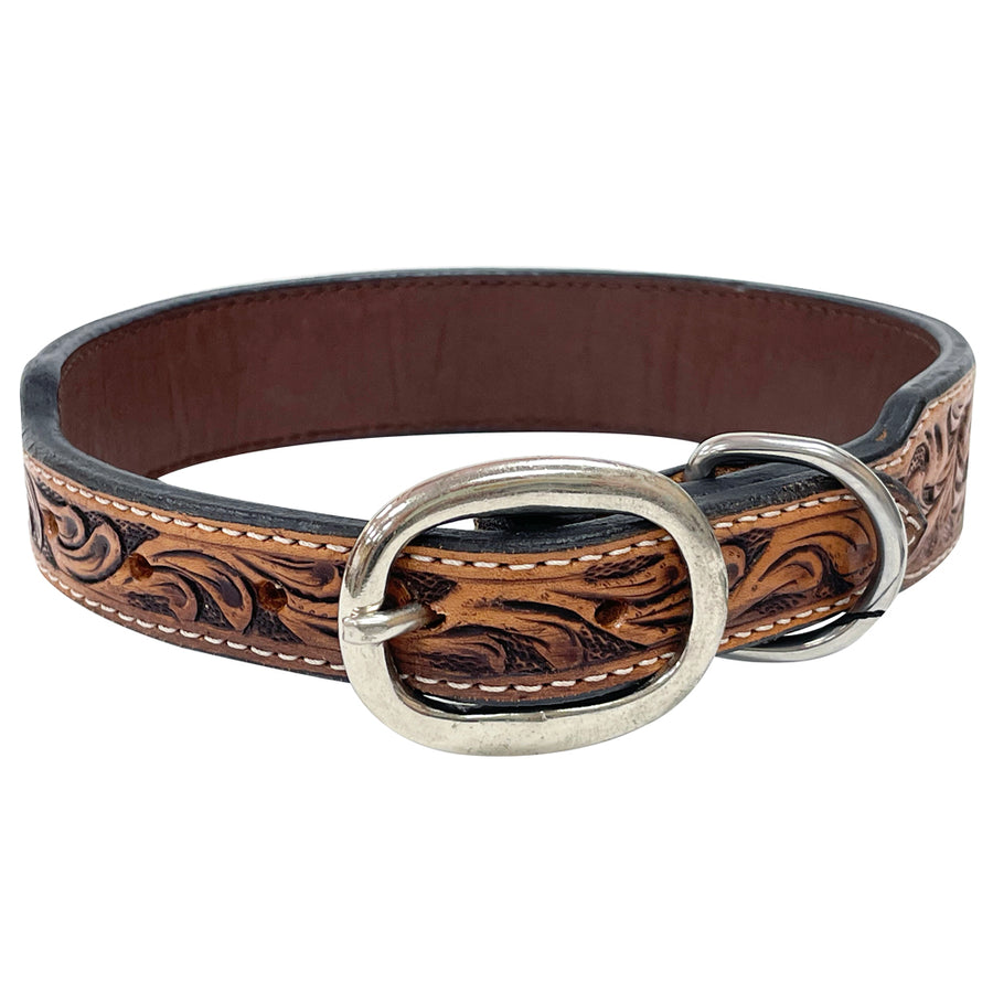 BAR H EQUINE Natural Cacti Sunflower Hand Painted Western Leather Dog Collar