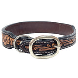 BAR H EQUINE Floral Justine Beaded Hand Tooled Western Leather Dog Collar Dark Brown
