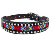 BAR H EQUINE Floral Justine Beaded Hand Tooled Western Leather Dog Collar Dark Brown - Uhorse