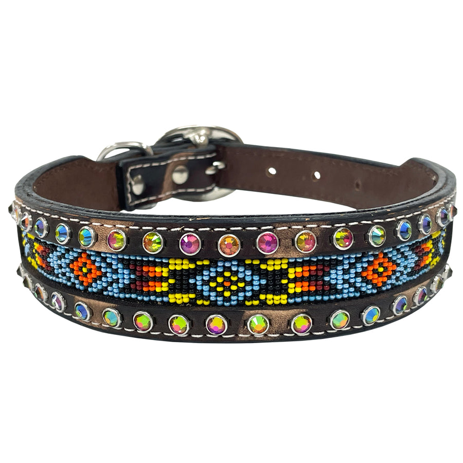 BAR H EQUINE Quality Beaded Bright Designs Western Leather Dog Collar - Uhorse