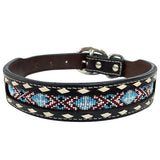 BAR H EQUINE Floral Beaded Symmetry Designs W. Leather Dog Collar – by Hilason – Cowboy and equestrian accessories