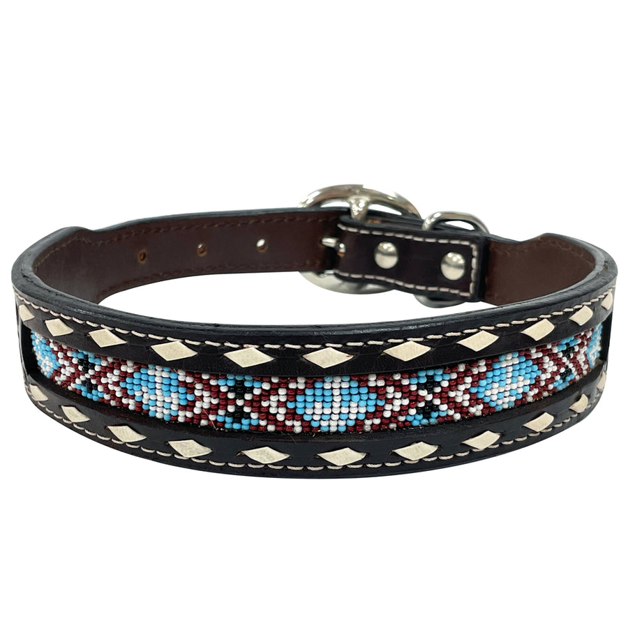 BAR H EQUINE Floral Beaded Symmetry Designs Western Leather Dog Collar - Uhorse