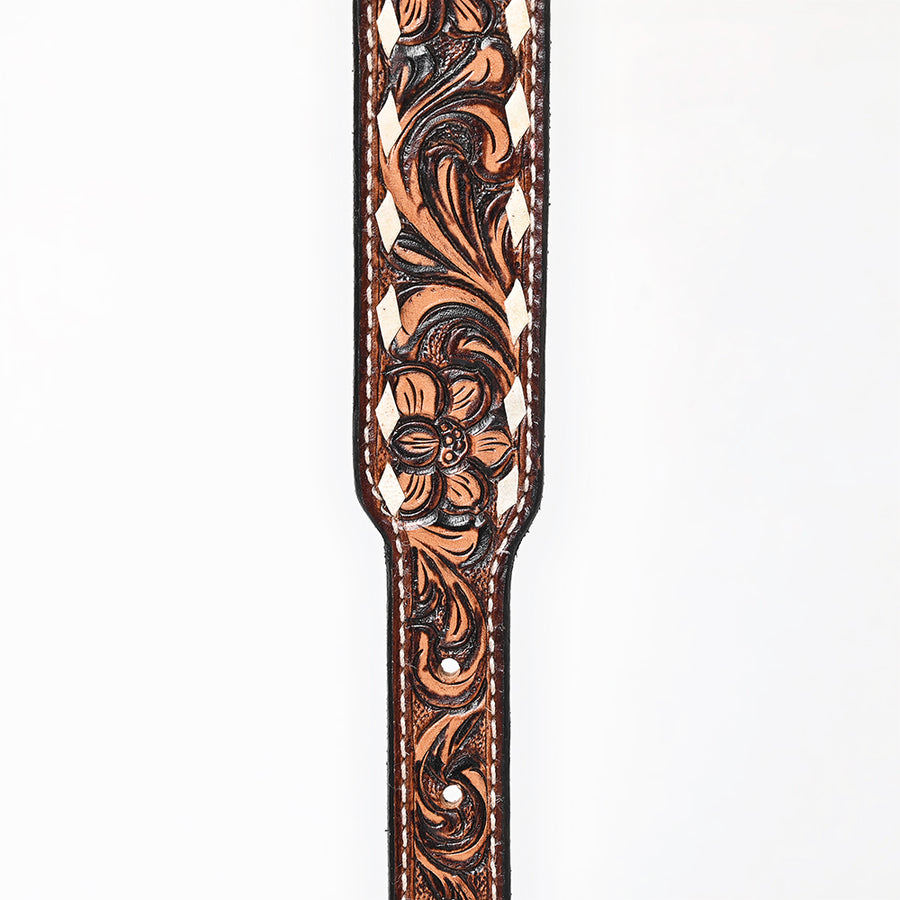 BAR H EQUINE Leaf Classic Colton Hand Carved Western Leather Dog Collar Brown