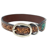 BAR H EQUINE Ella Young Turquoise Flower Hand Painted Western Leather Dog Collar