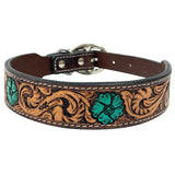 BAR H EQUINE Ella Young Turquoise Flower Hand Painted Western Leather Dog Collar