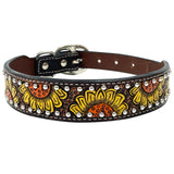 BAR H EQUINE Natural Holly Sunflower Hand Painted Western Leather Dog Collar