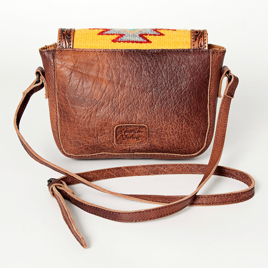 American Darling Western Cross body Bag for Women, Hand Tooled Leather, Hair-On Cowhide, Floral Carved with Turquoise Concho