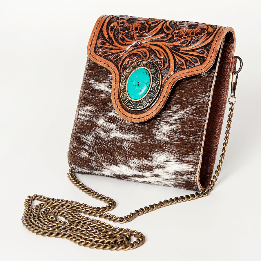 American Darling Western Small Cross body Bag Hair-On Cowhide with Hand Tooled Floral - Uhorse