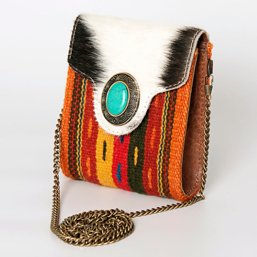 American Darling Western Small Cross body Bag with Hand Woven Saddle Blanket and Turquoise Concho - Uhorse