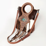 American Darling Western Clutch Bag Hand Tooled Floral with Hair-On Cowhide and Fringes - Uhorse