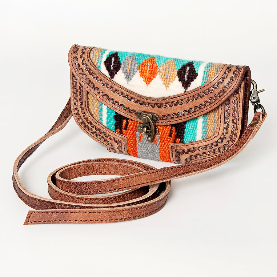 American Darling Western Small Cross body Bag Hand Tooled with Hand-Woven Saddle Blanket - Uhorse