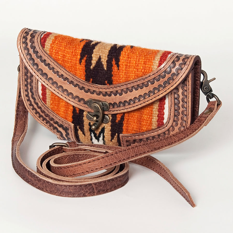 American Darling Western Small Cross body Bag Hand Tooled with Hand-Woven Saddle Blanket - Uhorse