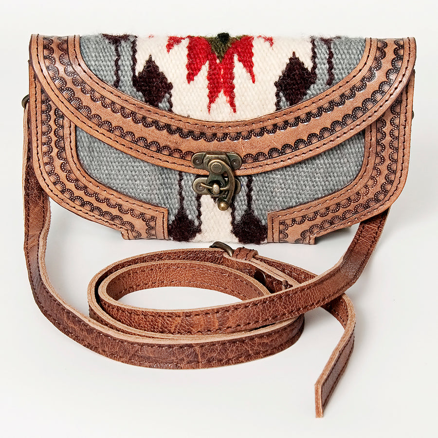 American Darling Small Cross body Bag Western Leather Hand Tooled Hand-Woven Saddle Blanket Genuine Leather 4.5x9