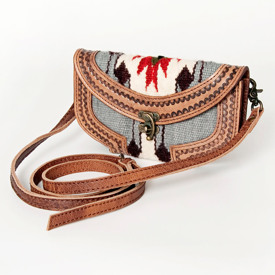 American Darling Western Small Cross body Bag Hand Tooled with Hand-Woven Saddle Blanket - Uhorse