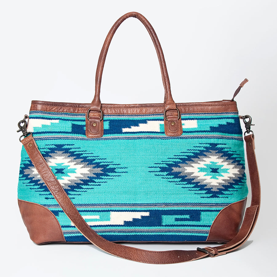 American Darling Tote Bag Western Leather Hand Woven Saddle Blanket Large Travel Purse Genuine Leather 15in x 21in