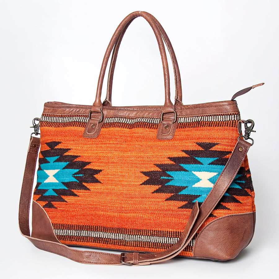 American Darling Western Tote Bag with Hand Woven Saddle Blanket and Leather - Uhorse