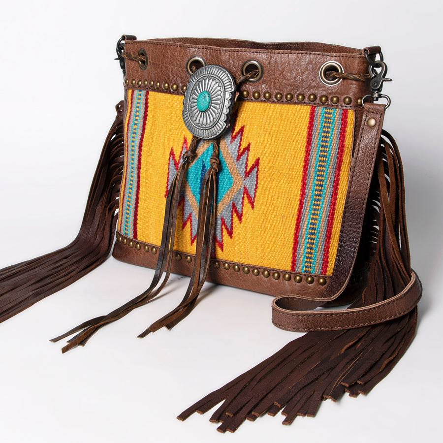 American Darling Western Bucket Bag with Hand Woven Saddle Blanket and Turquoise Concho - Uhorse