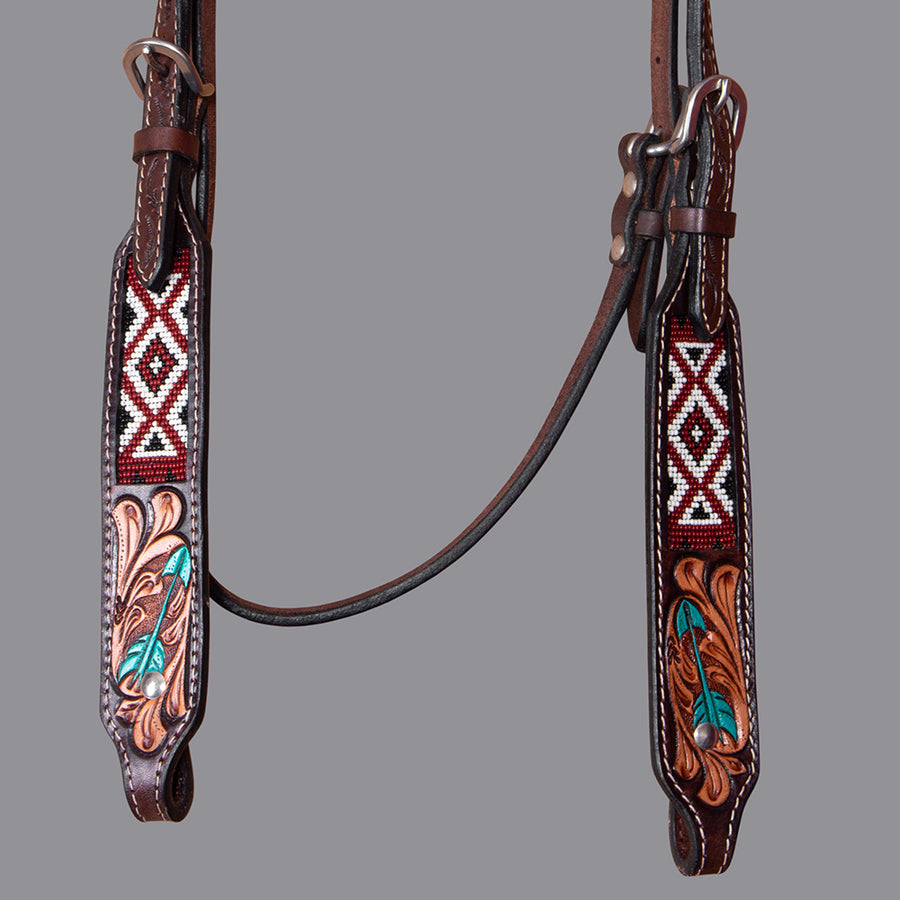 Bar H Equine Horse Leather Headstall | Western for Horses Stainless Steel Buckle