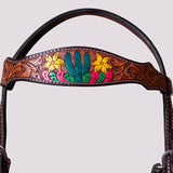 BAR H EQUINE Western Horse Floral Hand Painted Genuine Leather Headstall Brown