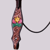 BAR H EQUINE Western Horse Floral Hand Painted Genuine Leather Headstall Brown