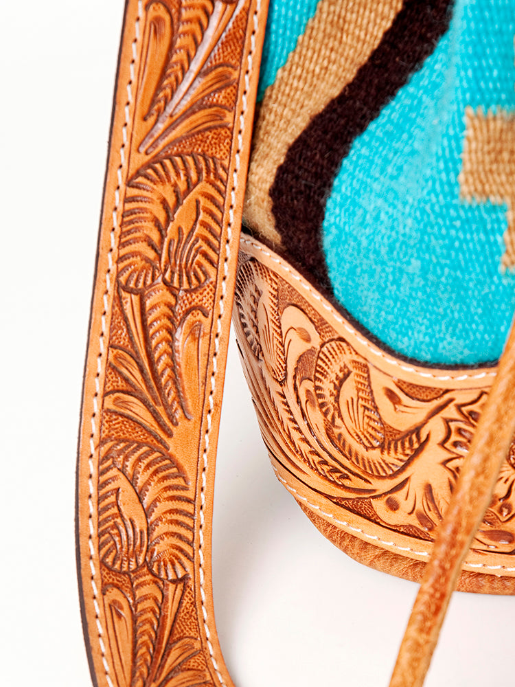 American Darling Bucket Bag Hand Tooled Floral Carved Hand Woven Saddle Blanket Leather Purse with YKK Zipper