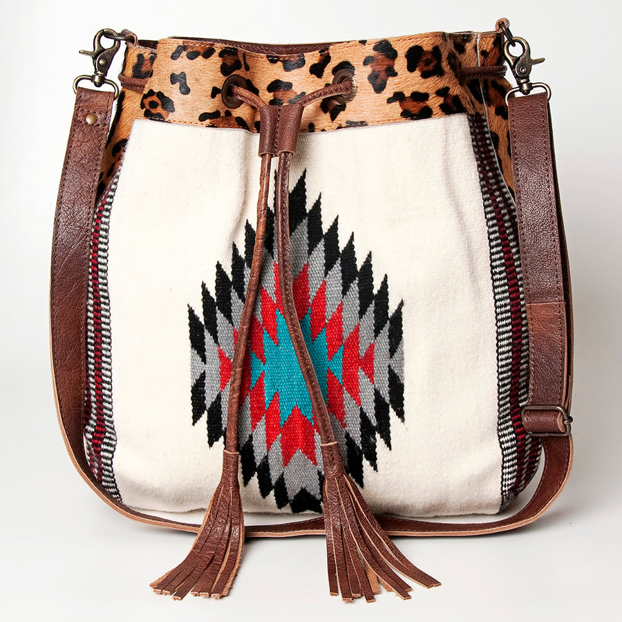American Darling Bucket Bag Hand Woven Saddle Blanket Hair-On Cowhide Genuine Leather Western Purse with YKK Zipper