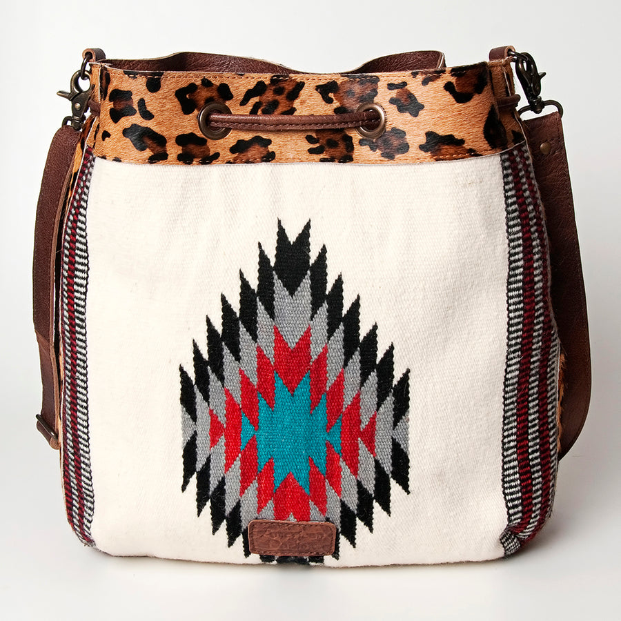 American Darling Bucket Bag Hand Woven Saddle Blanket Hair-On Cowhide Genuine Leather Western Purse with YKK Zipper