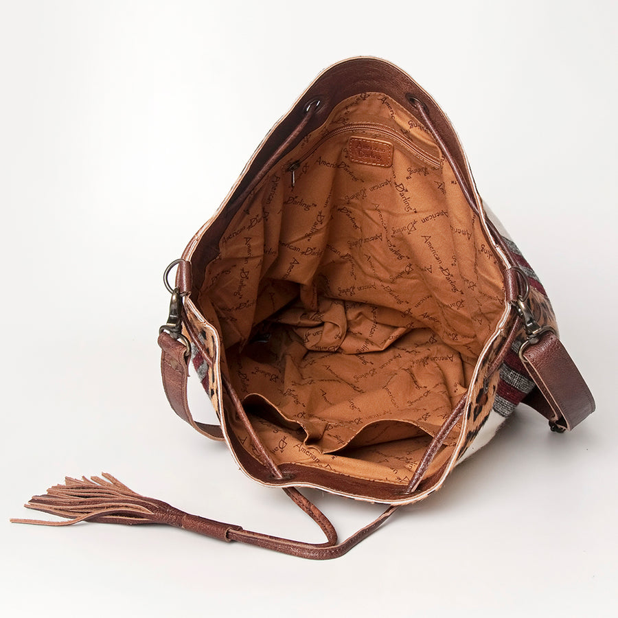 American Darling Bucket Bag Hand Woven Saddle Blanket Hair-On Cowhide Genuine Leather Western Purse with YKK Zipper