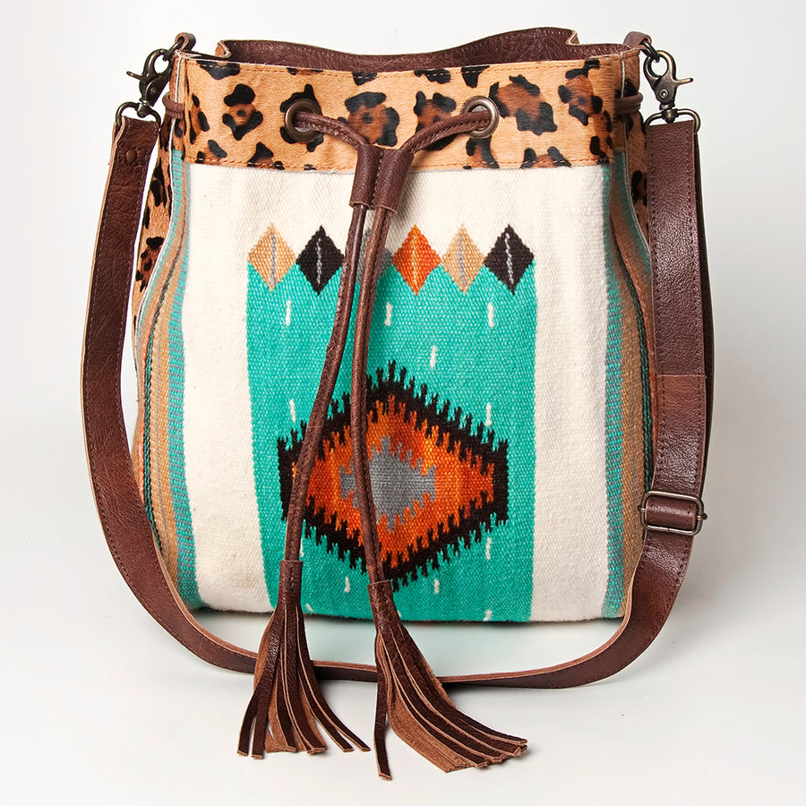 American Darling Bucket Bag Hand Woven Saddle Blanket Hair-On Cowhide Genuine Leather Western Purse with YKK Zipper