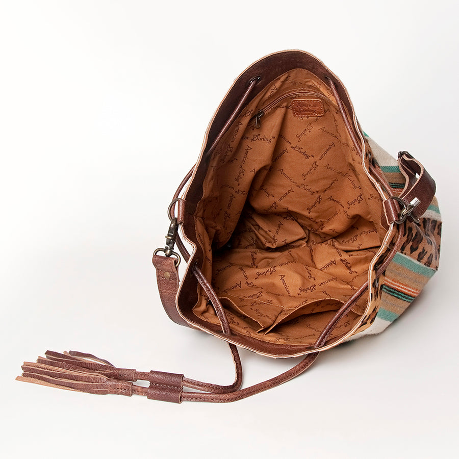 American Darling Bucket Bag Hand Woven Saddle Blanket Hair-On Cowhide Genuine Leather Western Purse with YKK Zipper