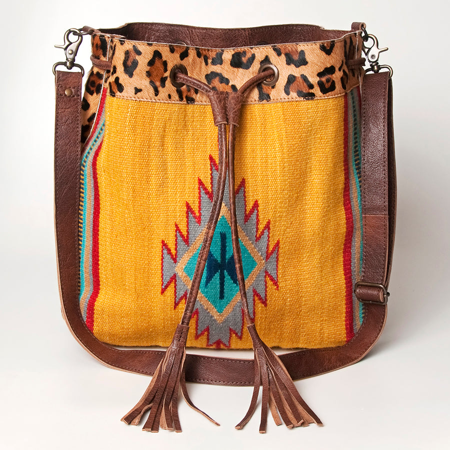 American Darling Bucket Bag Hand Woven Saddle Blanket Hair-On Cowhide Genuine Leather Western Purse with YKK Zipper