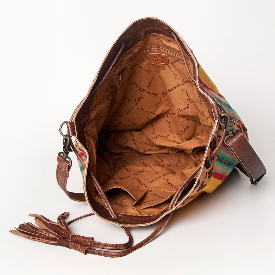American Darling Bucket Bag Hand Woven Saddle Blanket Hair-On Cowhide Genuine Leather Western Purse with YKK Zipper
