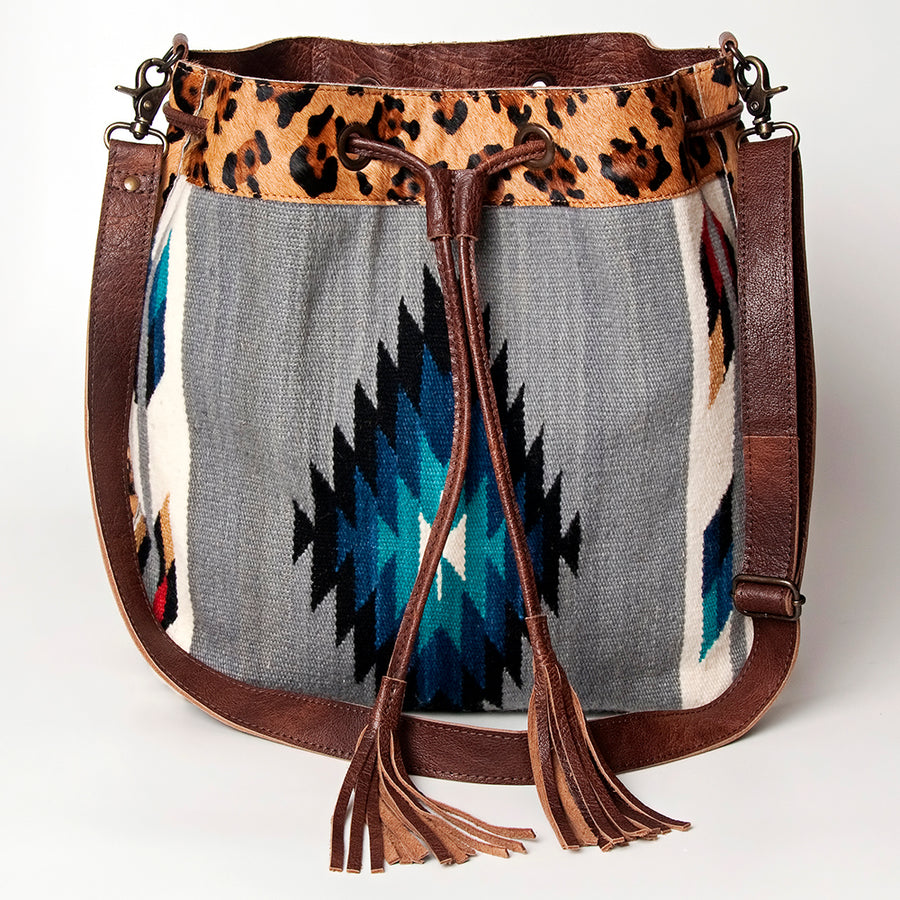 American Darling Bucket Bag Hand Woven Saddle Blanket Hair-On Cowhide Genuine Leather Western Purse with YKK Zipper