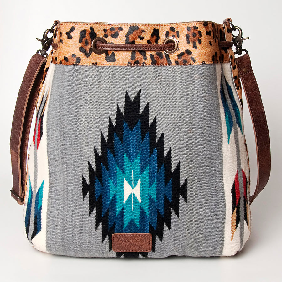 American Darling Bucket Bag Hand Woven Saddle Blanket Hair-On Cowhide Genuine Leather Western Purse with YKK Zipper