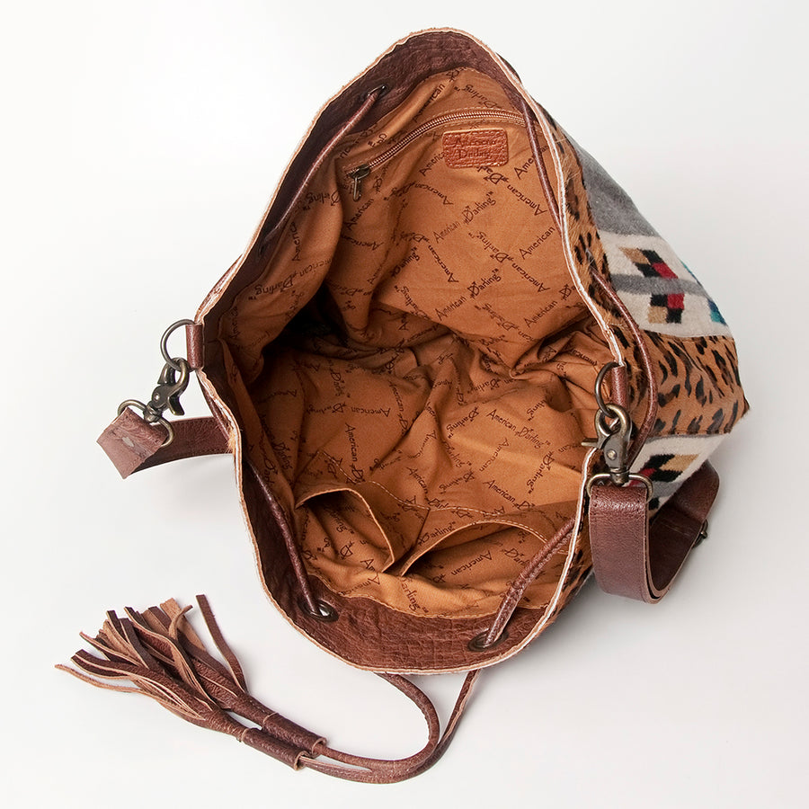 American Darling Bucket Bag Hand Woven Saddle Blanket Hair-On Cowhide Genuine Leather Western Purse with YKK Zipper