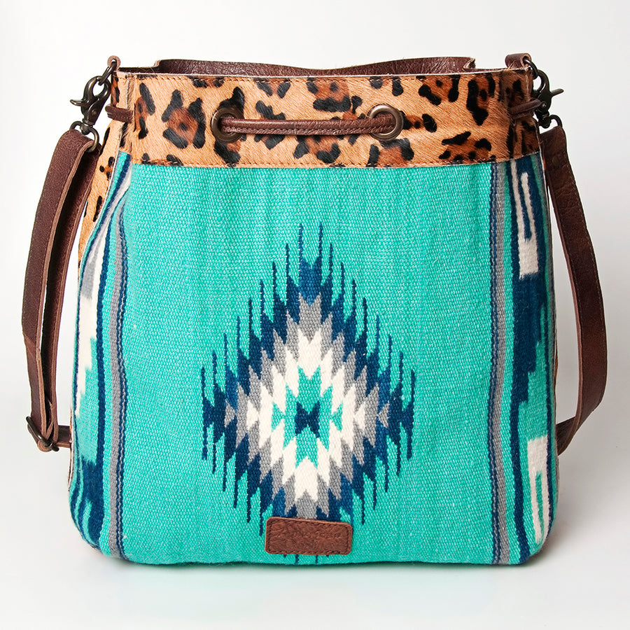 American Darling Bucket Bag Hand Woven Saddle Blanket Hair-On Cowhide Genuine Leather Western Purse with YKK Zipper