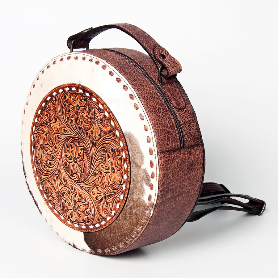 American Darling Canteen Hand Tooled Hair-On Genuine Leather Women Bag Western Handbag Purse - Uhorse
