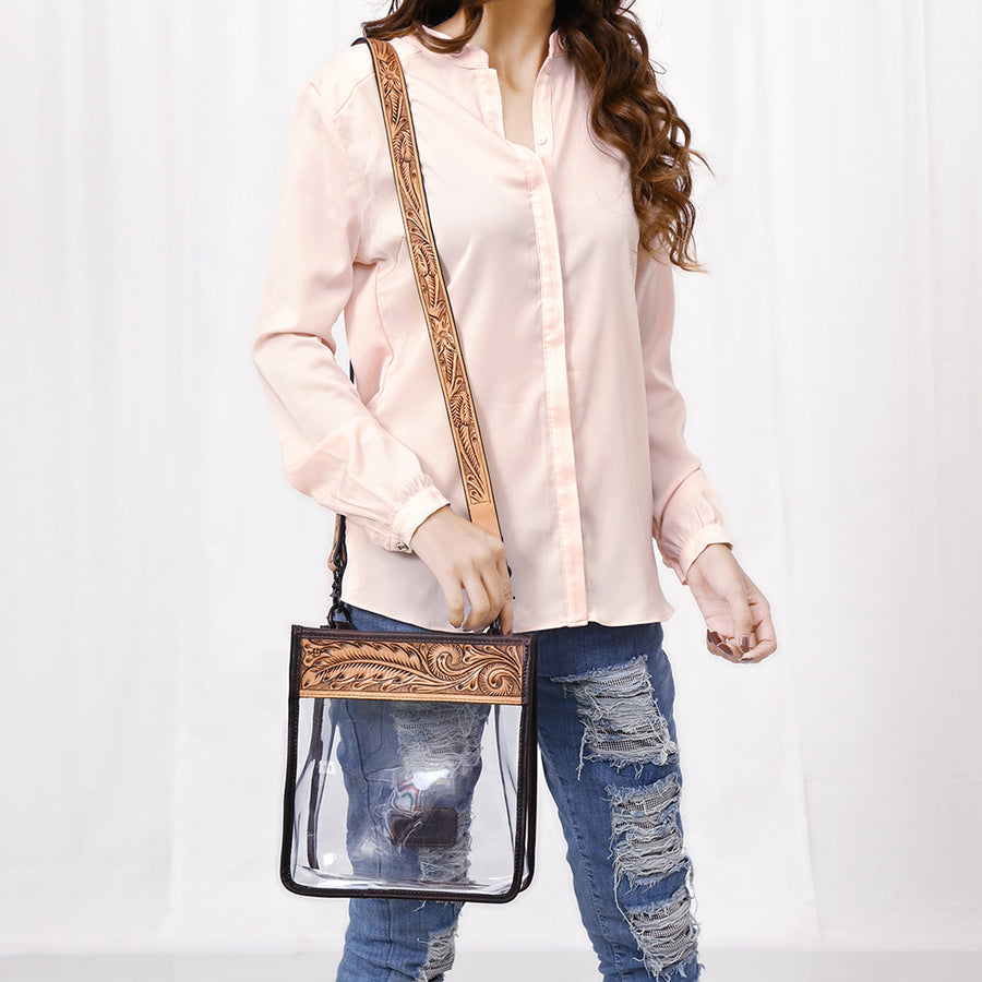 American Darling Clear Bag Hand Tooled Genuine Leather Women Western Handbag Purse