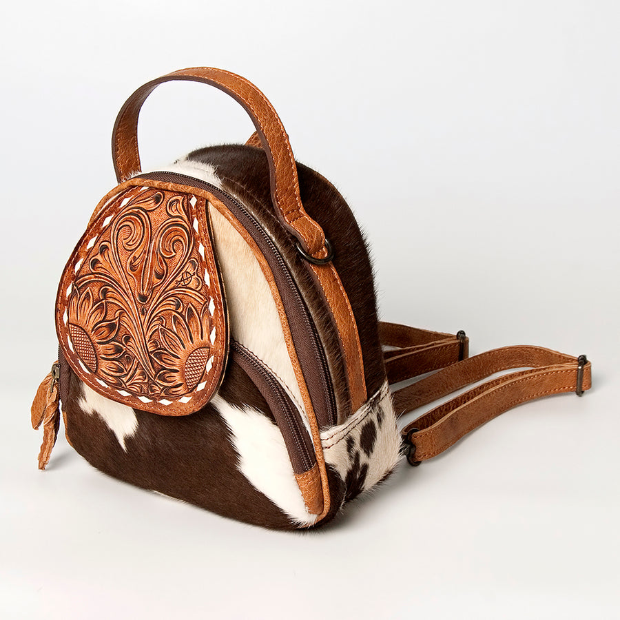 American Darling Backpack Hand Tooled Hair On Genuine Leather Women Bag Western Handbag Purse - Uhorse