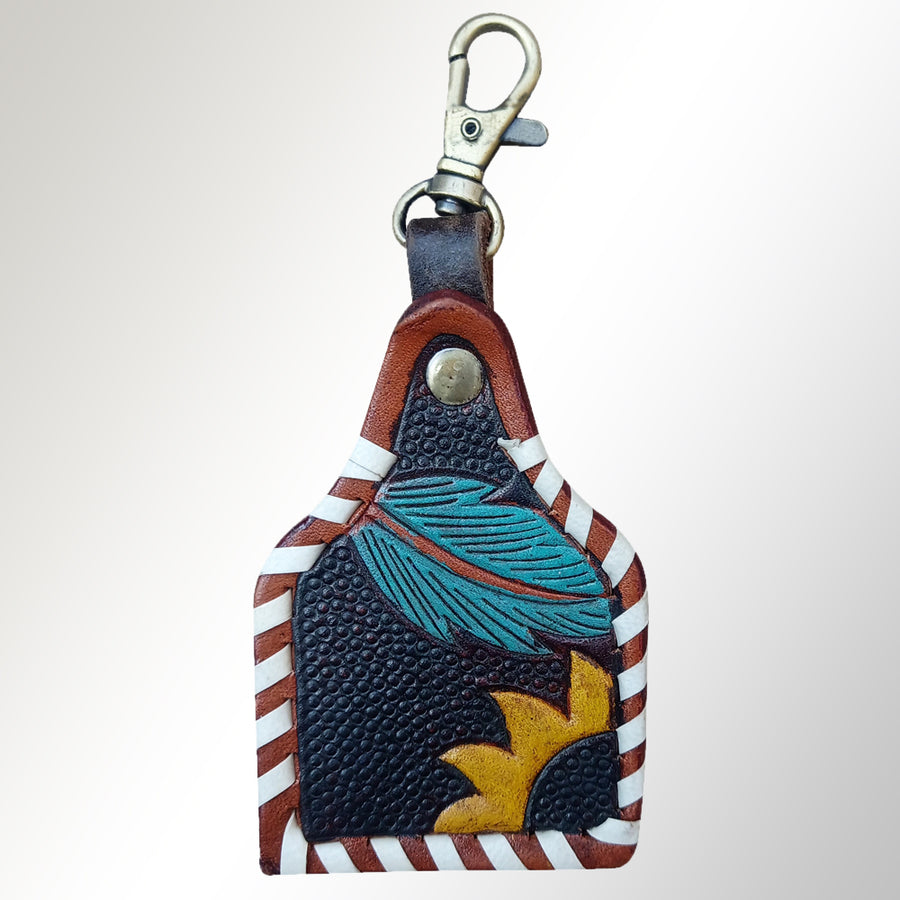 American Darling ADKRX106 Hand Tooled Carved Genuine Leather Keyring – by Hilason – Cowboy and equestrian accessories