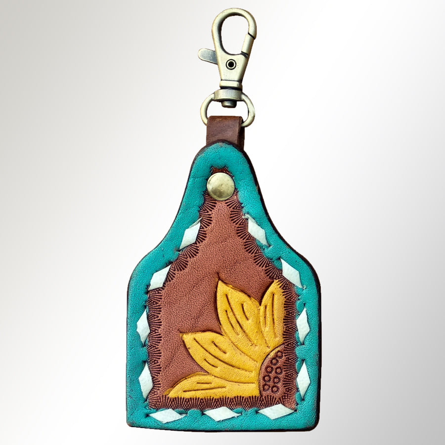 Turquoise leather keychain with banana tooling detail - Uhorse