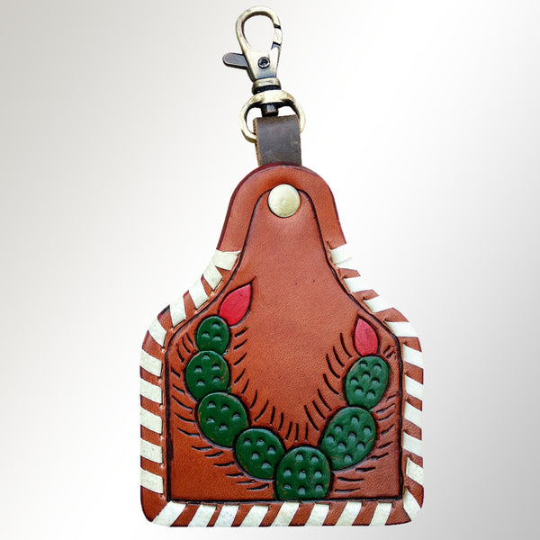 Leather keychain with cactus tooling and conchos - Uhorse