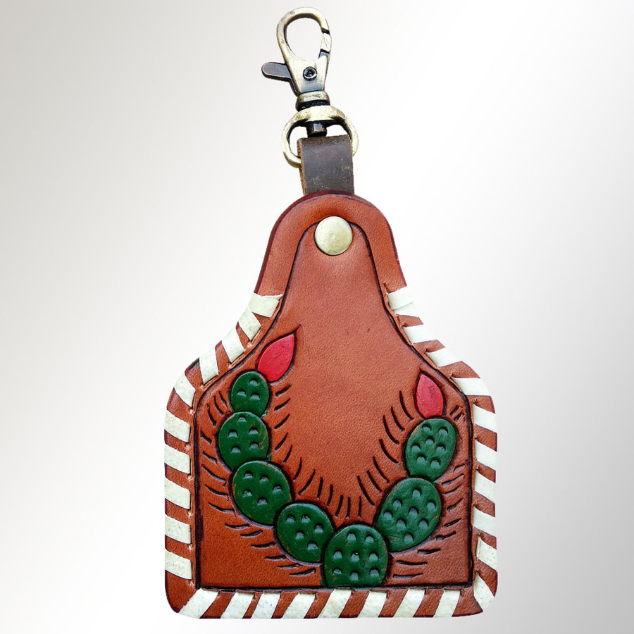 Leather keychain with cactus tooling and conchos - Uhorse