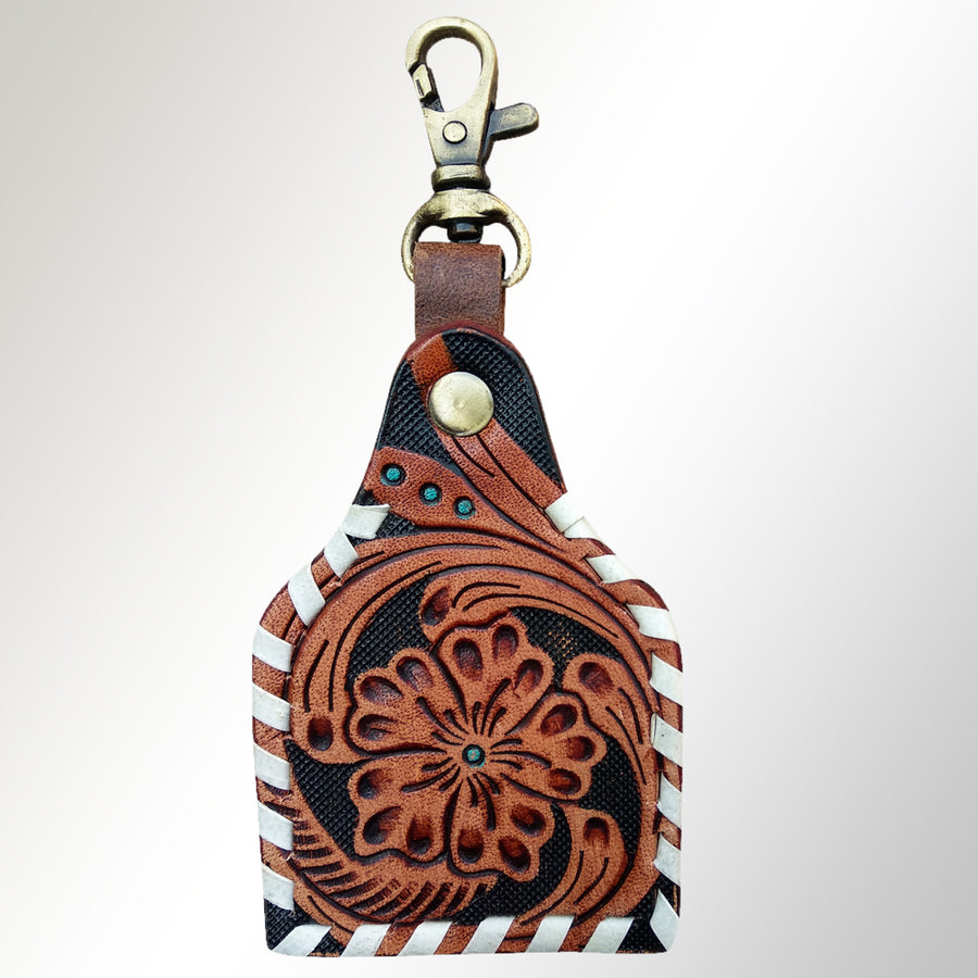 American Darling ADKRX127 Hand Tooled Carved Genuine Leather Keyring – by Hilason – Cowboy and equestrian accessories
