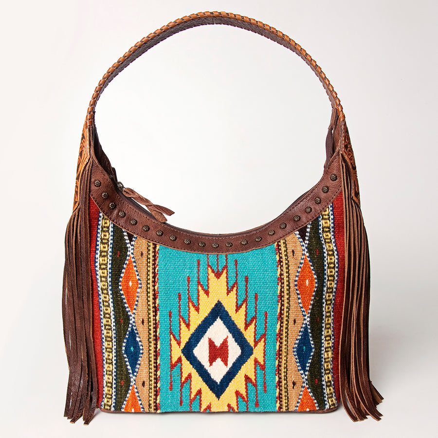 American Darling Hobo Bag for Women, Hand Tooled Floral Leather & Hair-On Cowhide Western Purse with Fringes & YKK Zipper